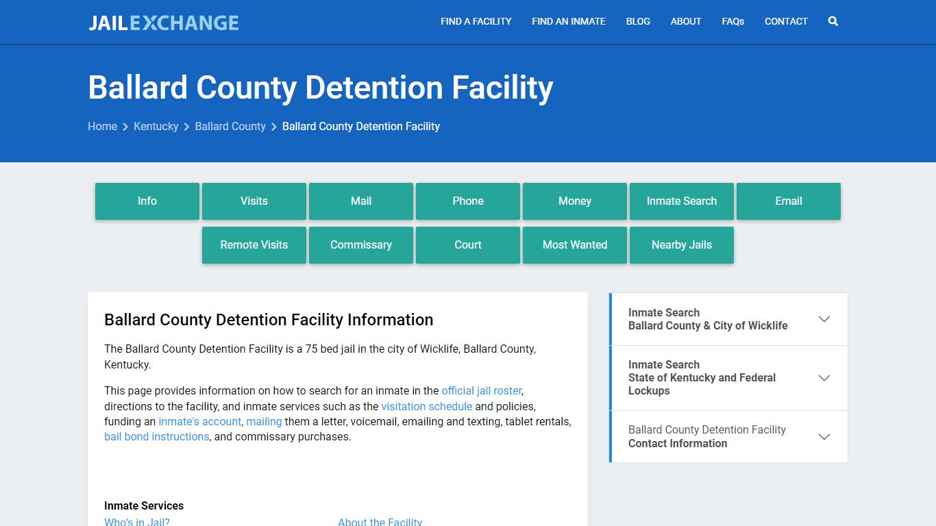 Ballard County Detention Facility, KY Inmate Search, Information